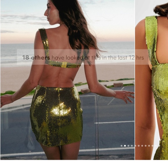 Women's Adoria Sequin Cut Out Mini Dress Green MESHKI size small/ 4. - Picture 3 of 4